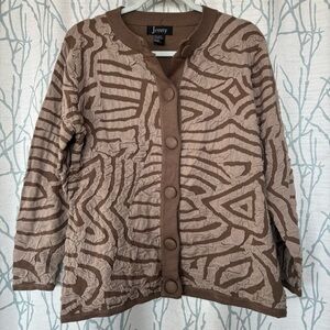 Brown Patterned Button-Front Sweater Jacket